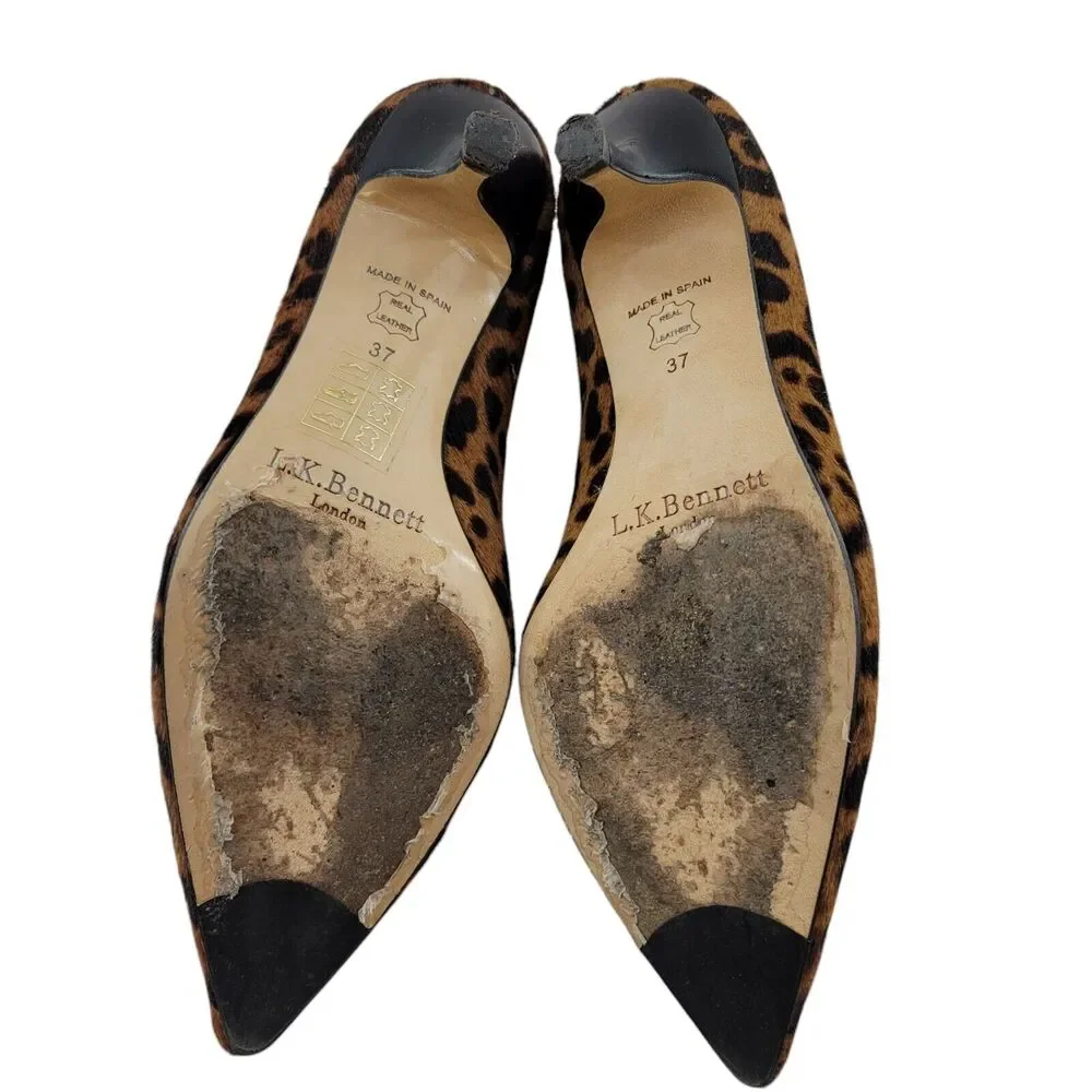 LK Bennett Pumps Women 6 37 Pointed Toe Animal Print Calf Hair Mid Heel Designer